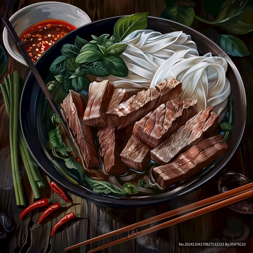 牛肉河粉插畫
