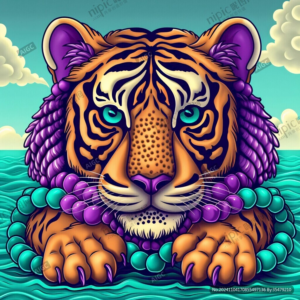 老虎國潮插畫線圈插畫