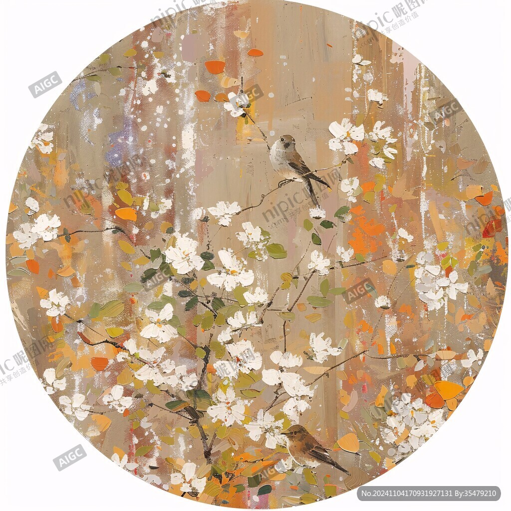 工筆花鳥畫圓形鏡心