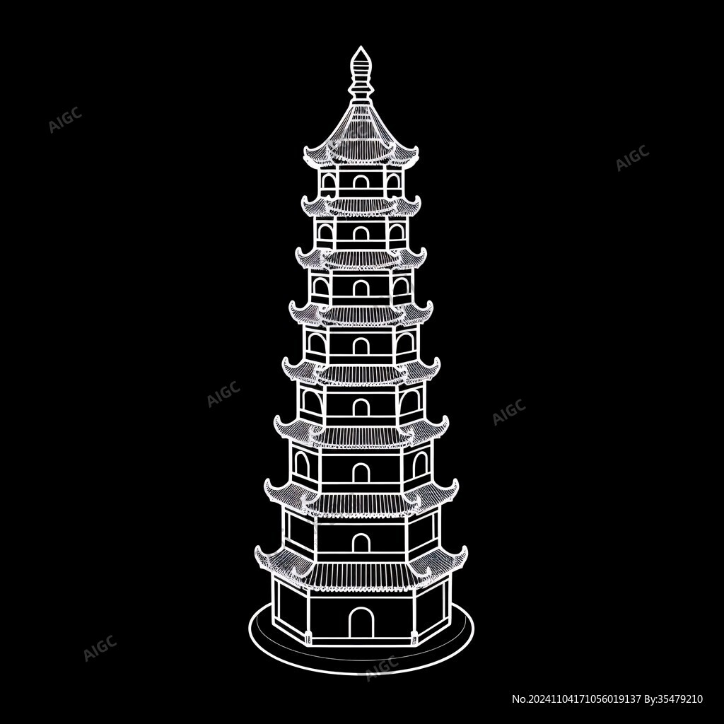 寶光塔地標(biāo)插畫(huà)