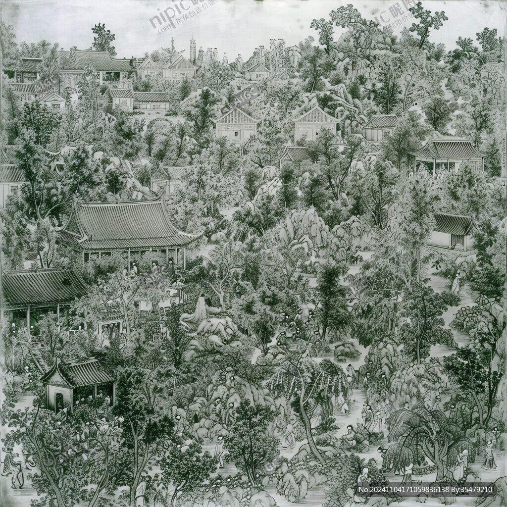 客村著名景點工筆畫