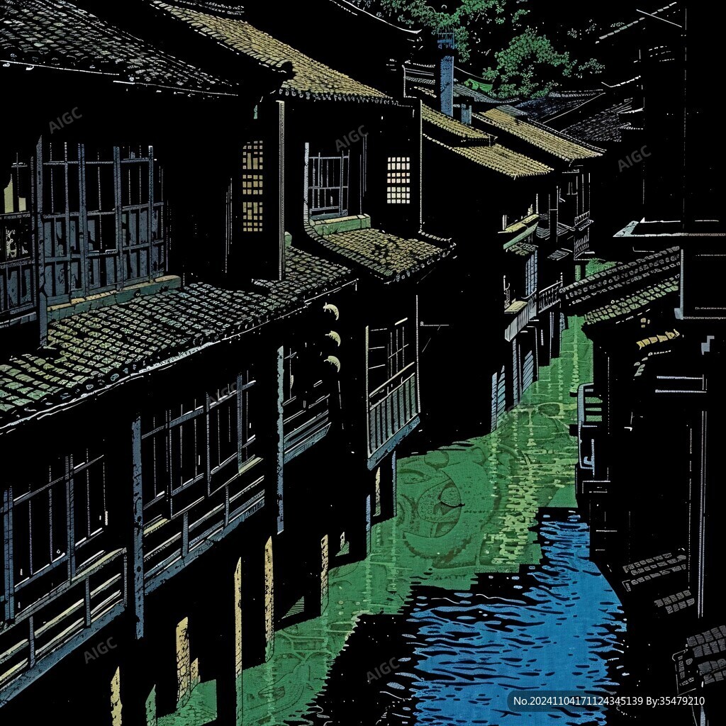 木版插畫吉田街道