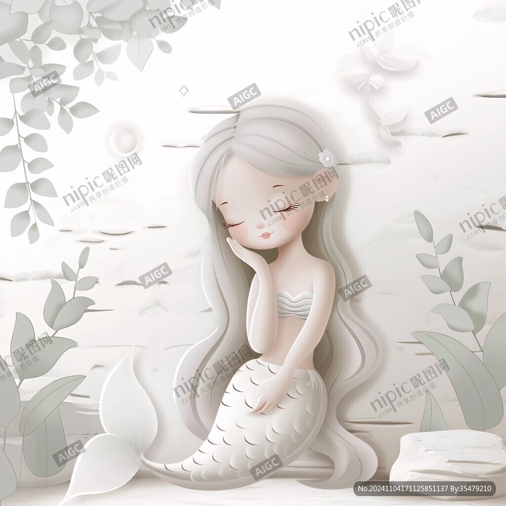 甜美美人魚插畫