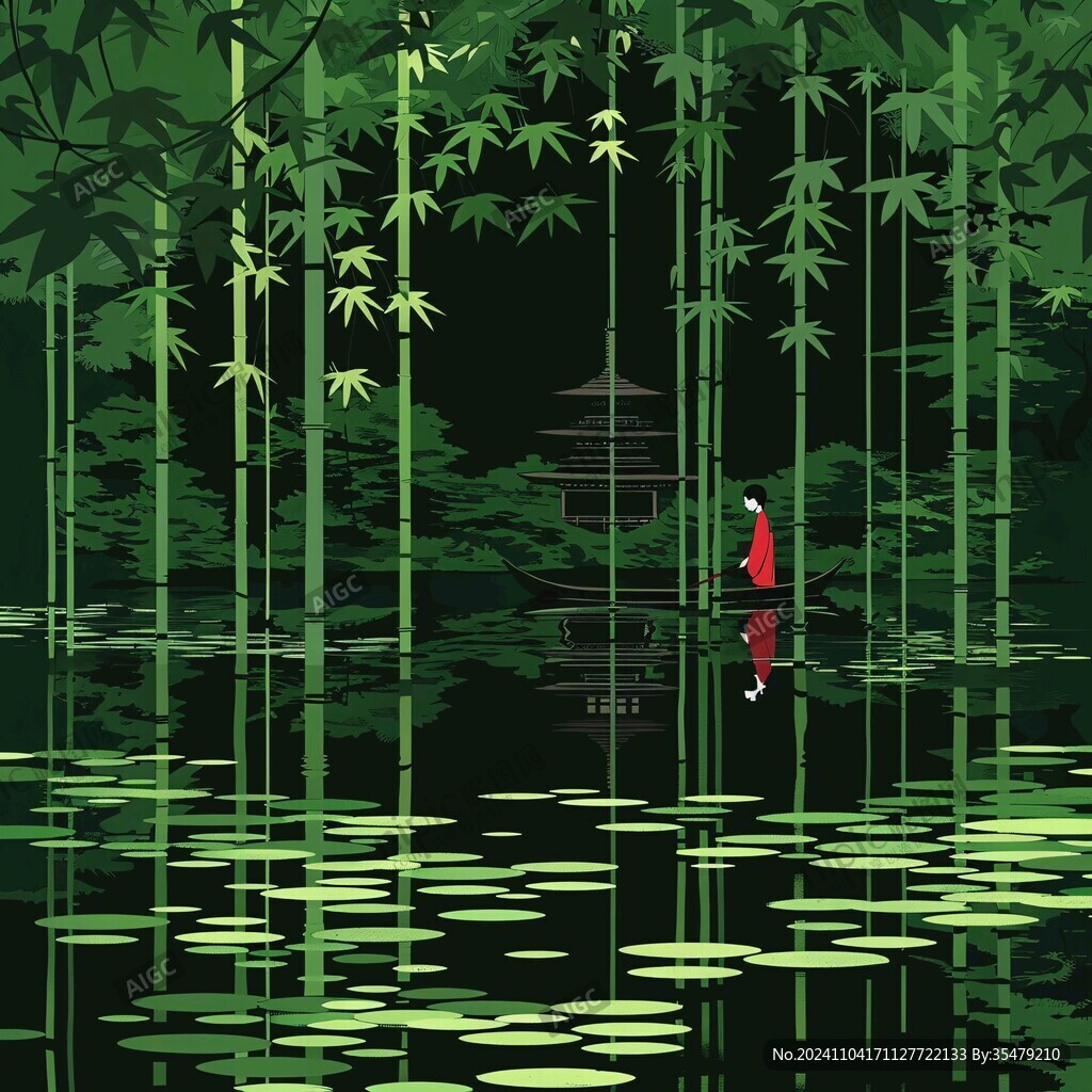 國潮手繪竹林