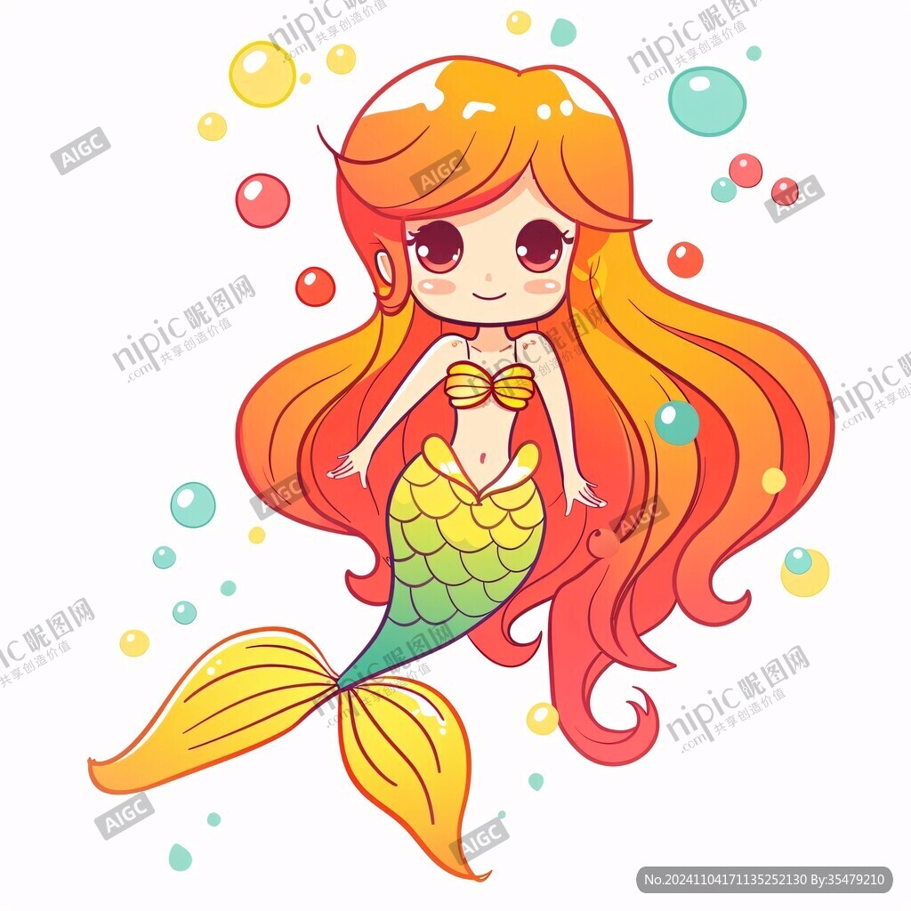 q版美人魚甜美插畫