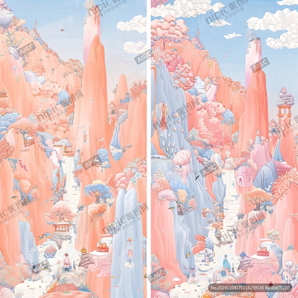 國潮山水包裝插畫