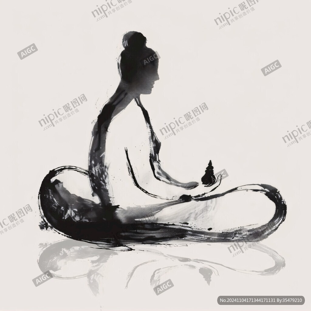 瑜伽意境水墨畫