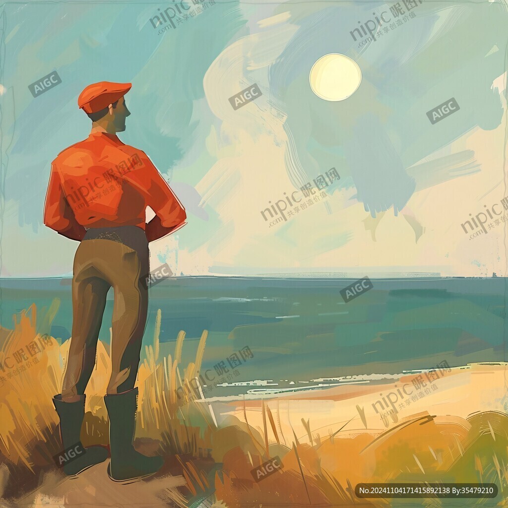 人物望著海面
