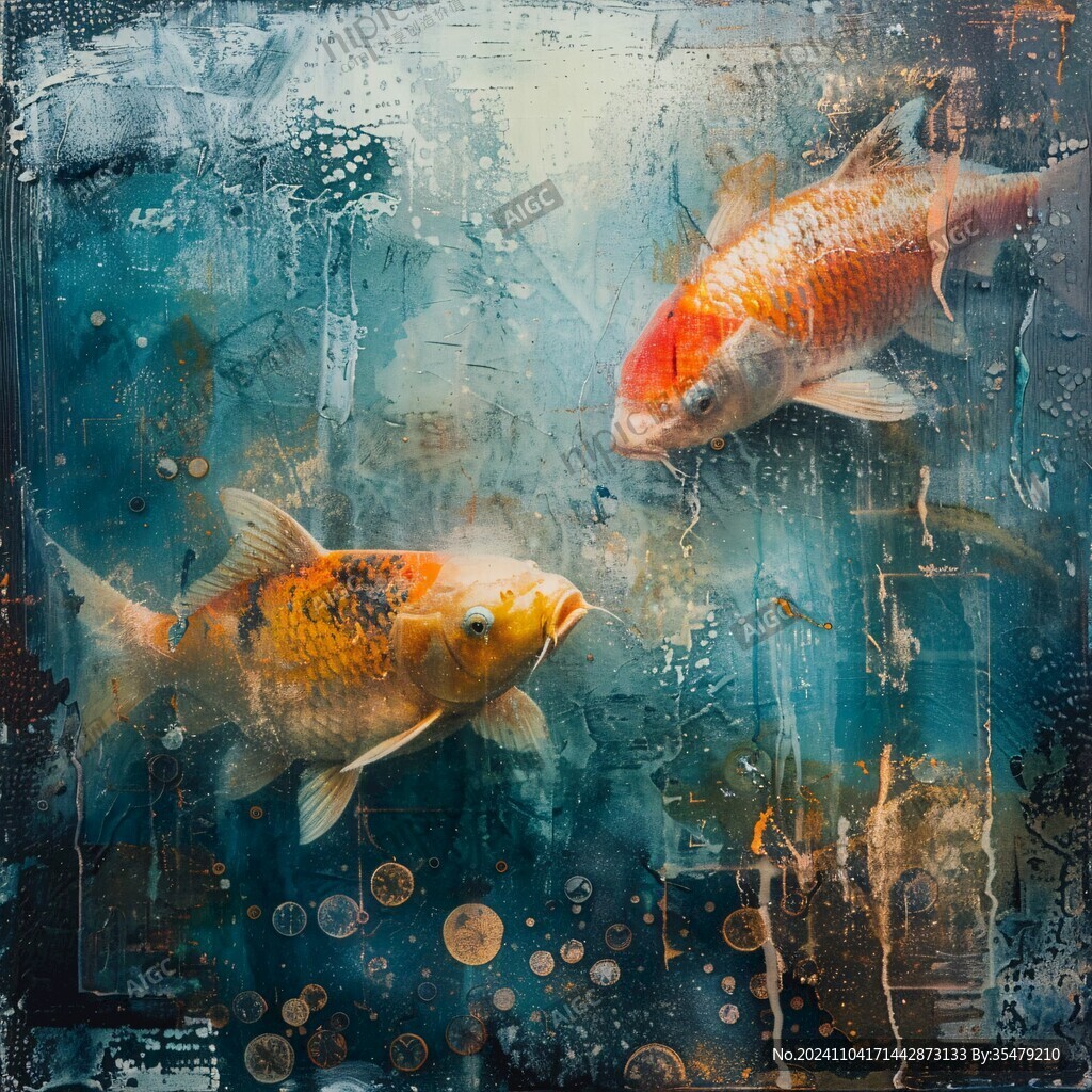 現(xiàn)代鯉魚(yú)壁畫(huà)