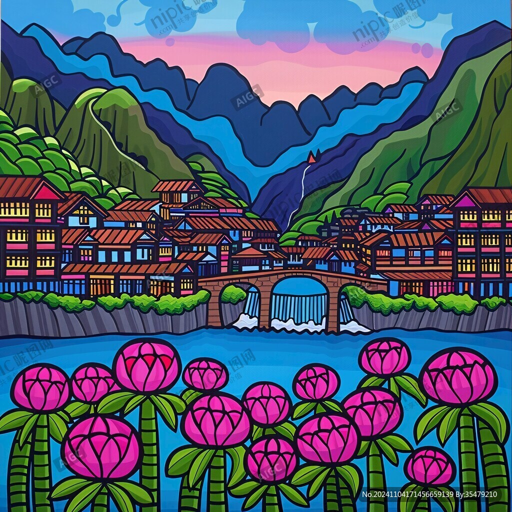 融水縣風(fēng)光插畫