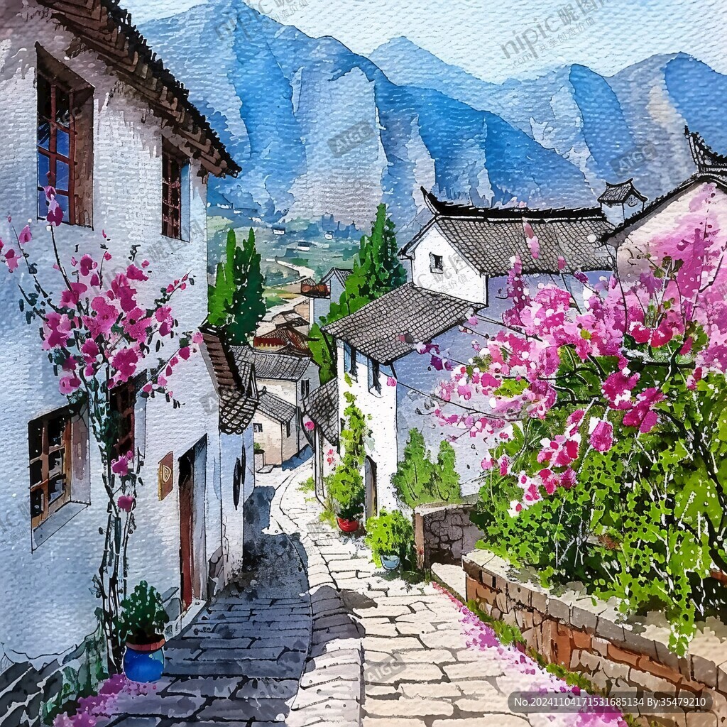 江南小鎮(zhèn)水彩