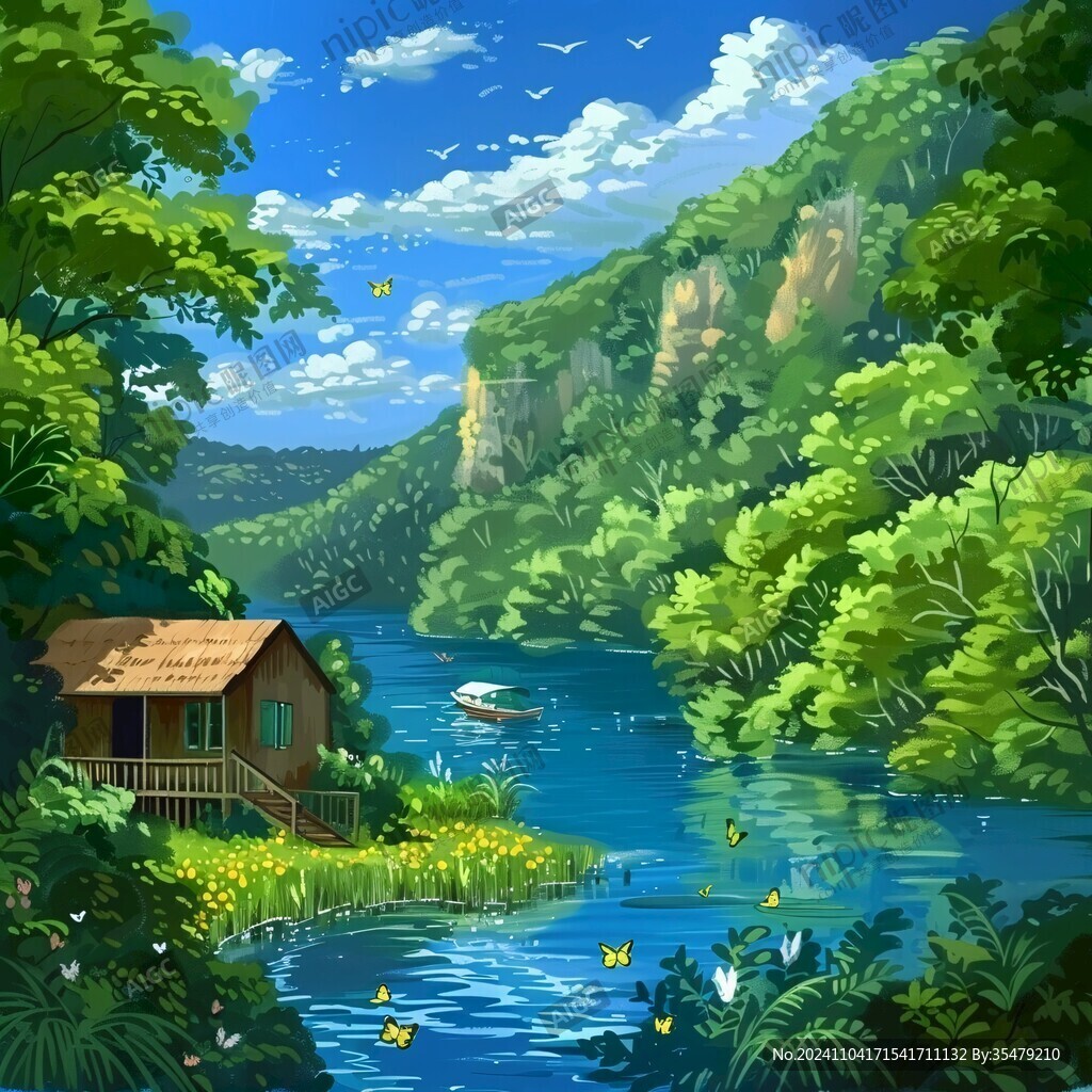 插畫山水風景