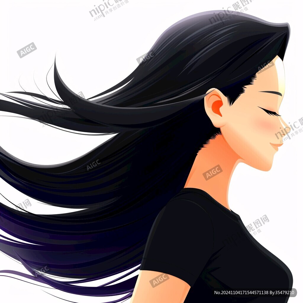 長黑發插畫