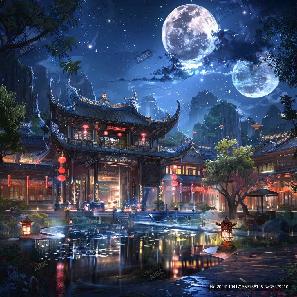 玄幻古鎮夜景