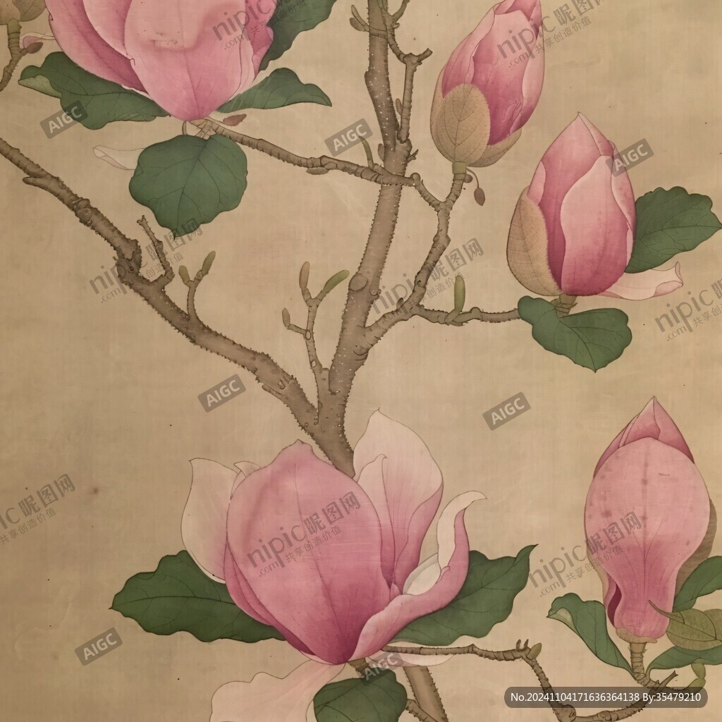 玉蘭花工筆畫屏風