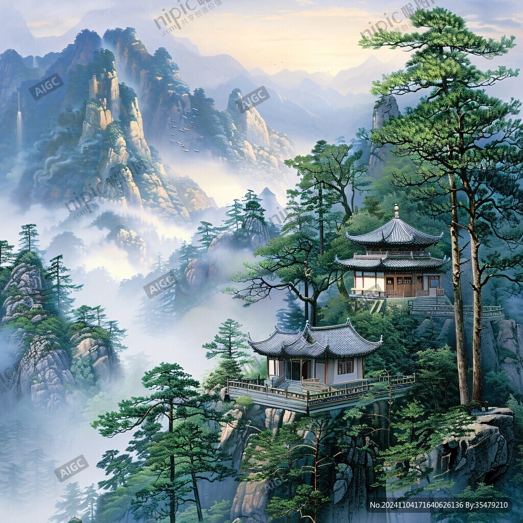 迎客松油畫