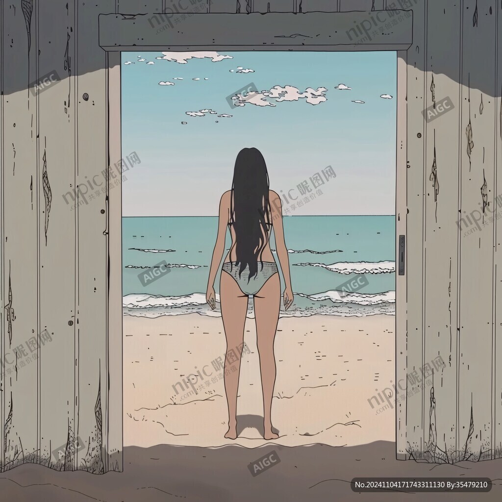 沙灘比基尼美女插畫