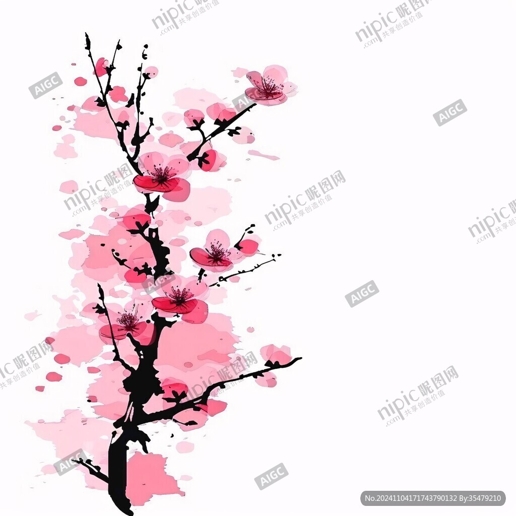 桃花樹枝插畫