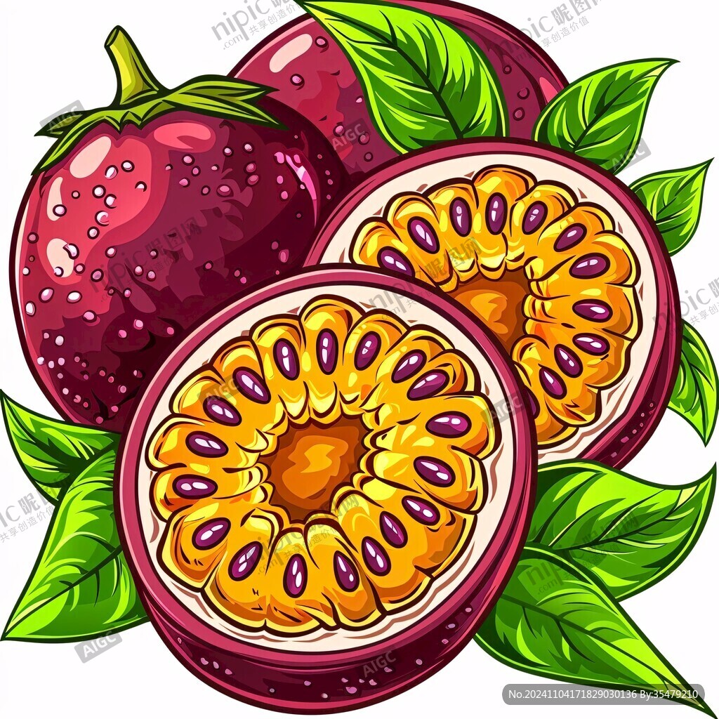 紅皮百香果插畫