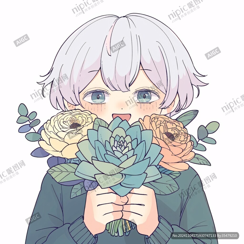 男孩捧花插畫