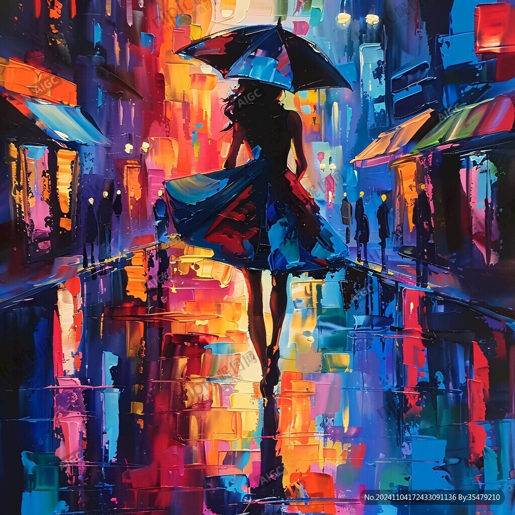 插畫打著傘的女孩