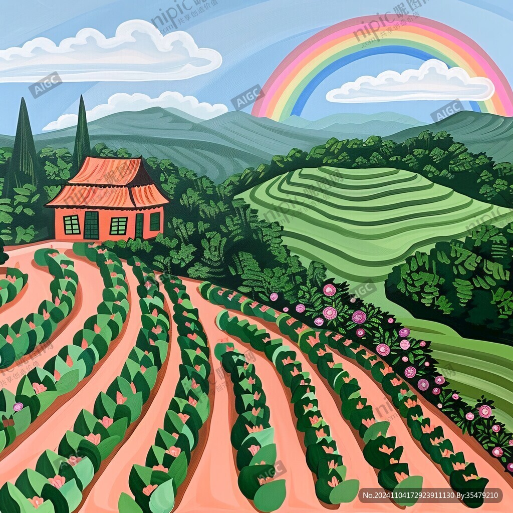 茶園風光插畫
