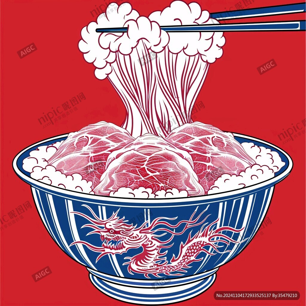 國潮海鮮面插畫