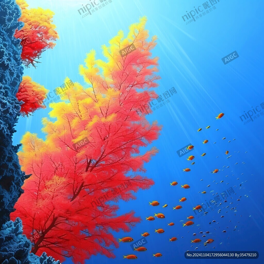 手繪珊瑚水草海藻掛畫