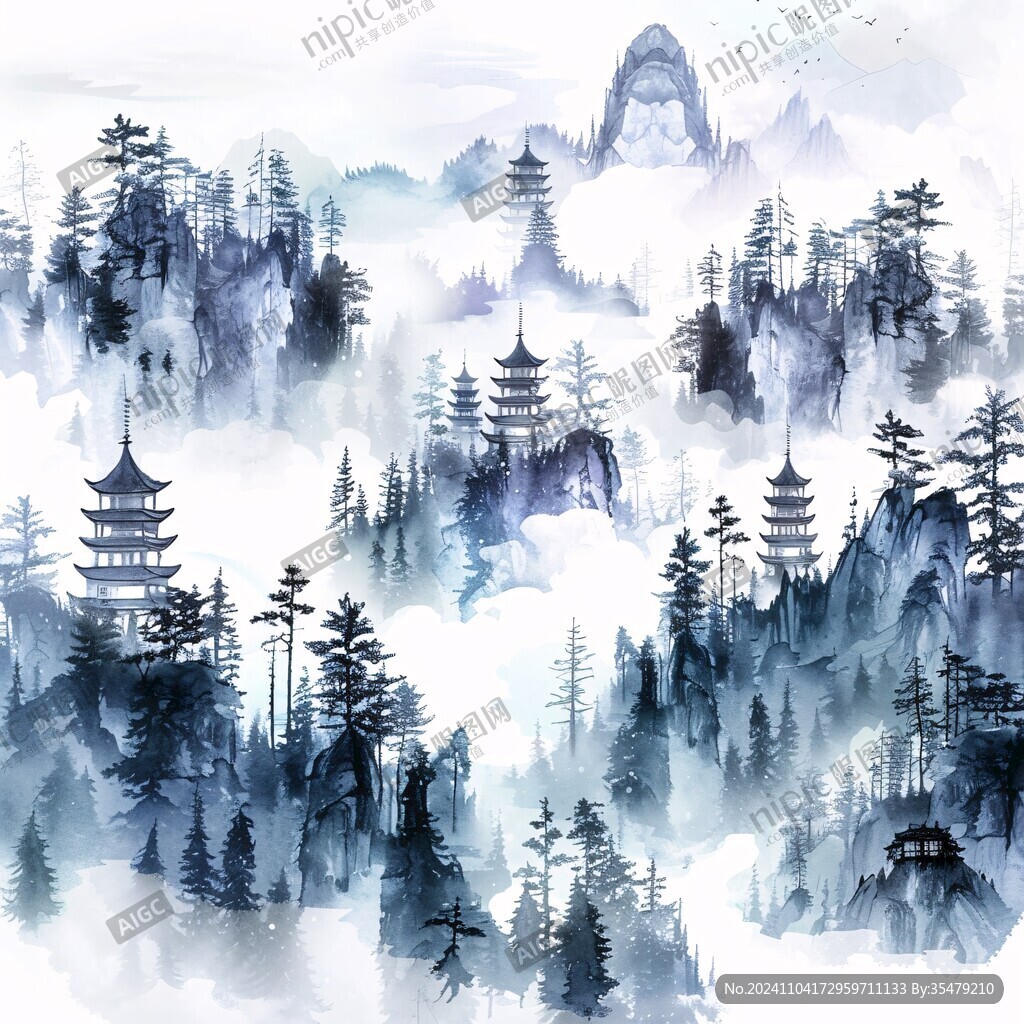 樓閣山水意境畫