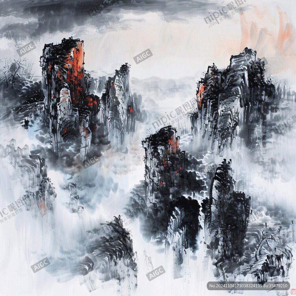 潑墨重彩山水畫