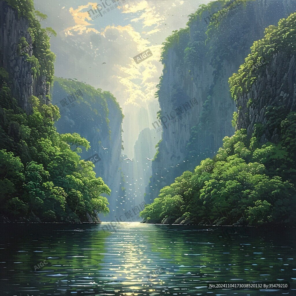 山水畫油畫手繪風(fēng)景