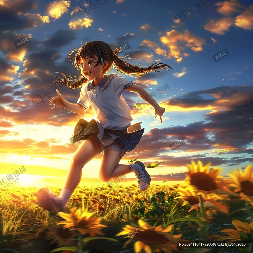 向日葵花叢中的少女