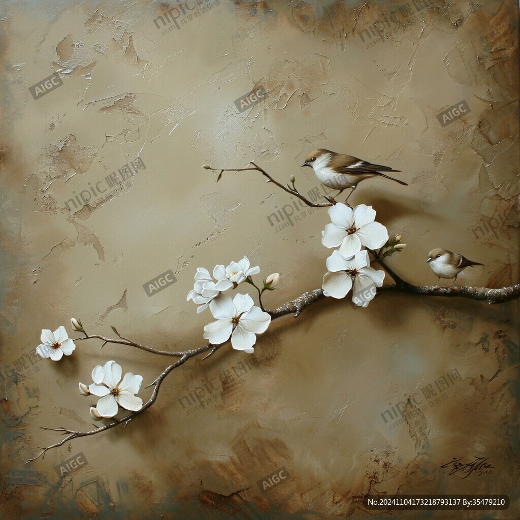玉蘭花鳥裝飾畫壁畫