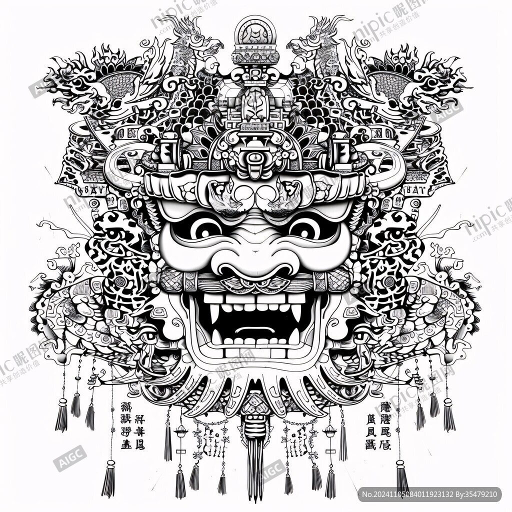 國潮獅線稿