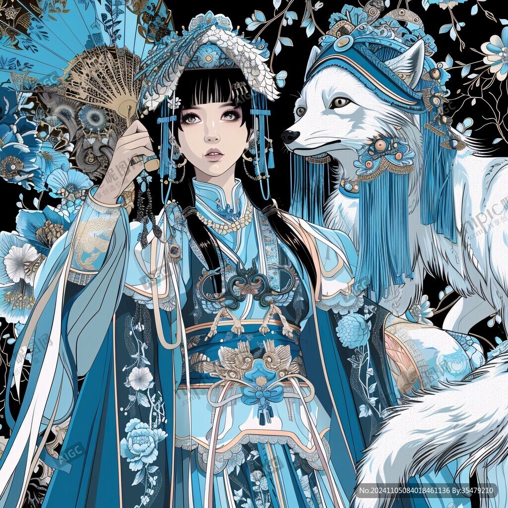 狗年插畫中國風(fēng)服飾
