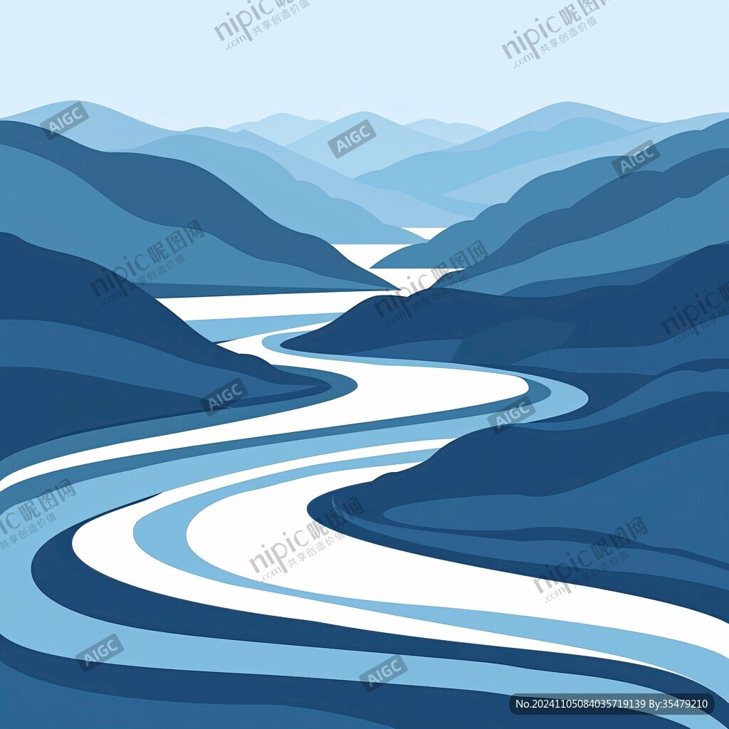 蜿蜒河流山間道路