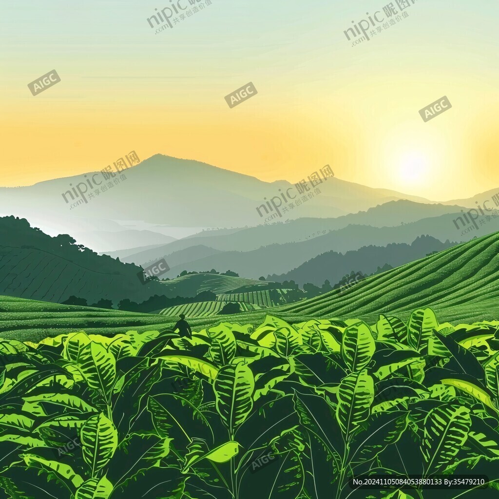 茶園風光插畫