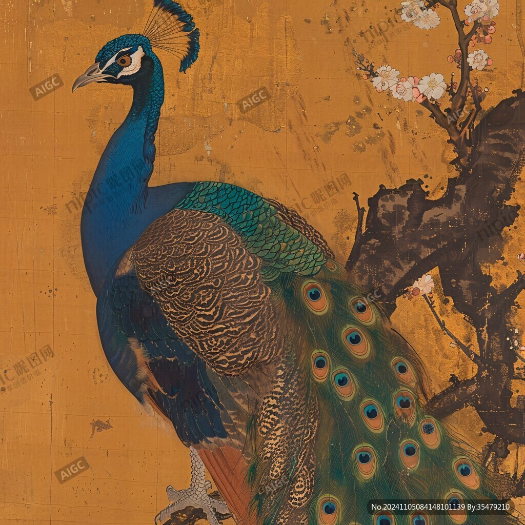 新中式孔雀花鳥