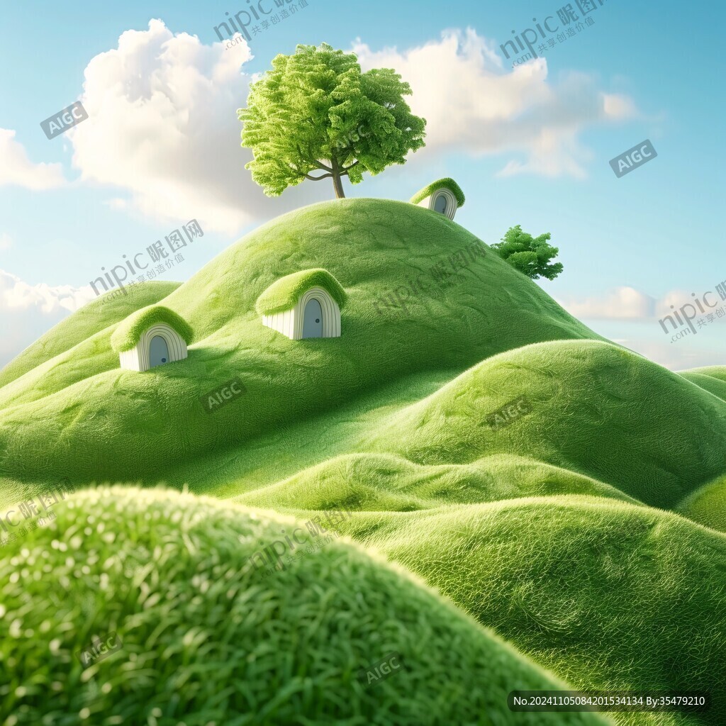 唯美綠草小屋背景