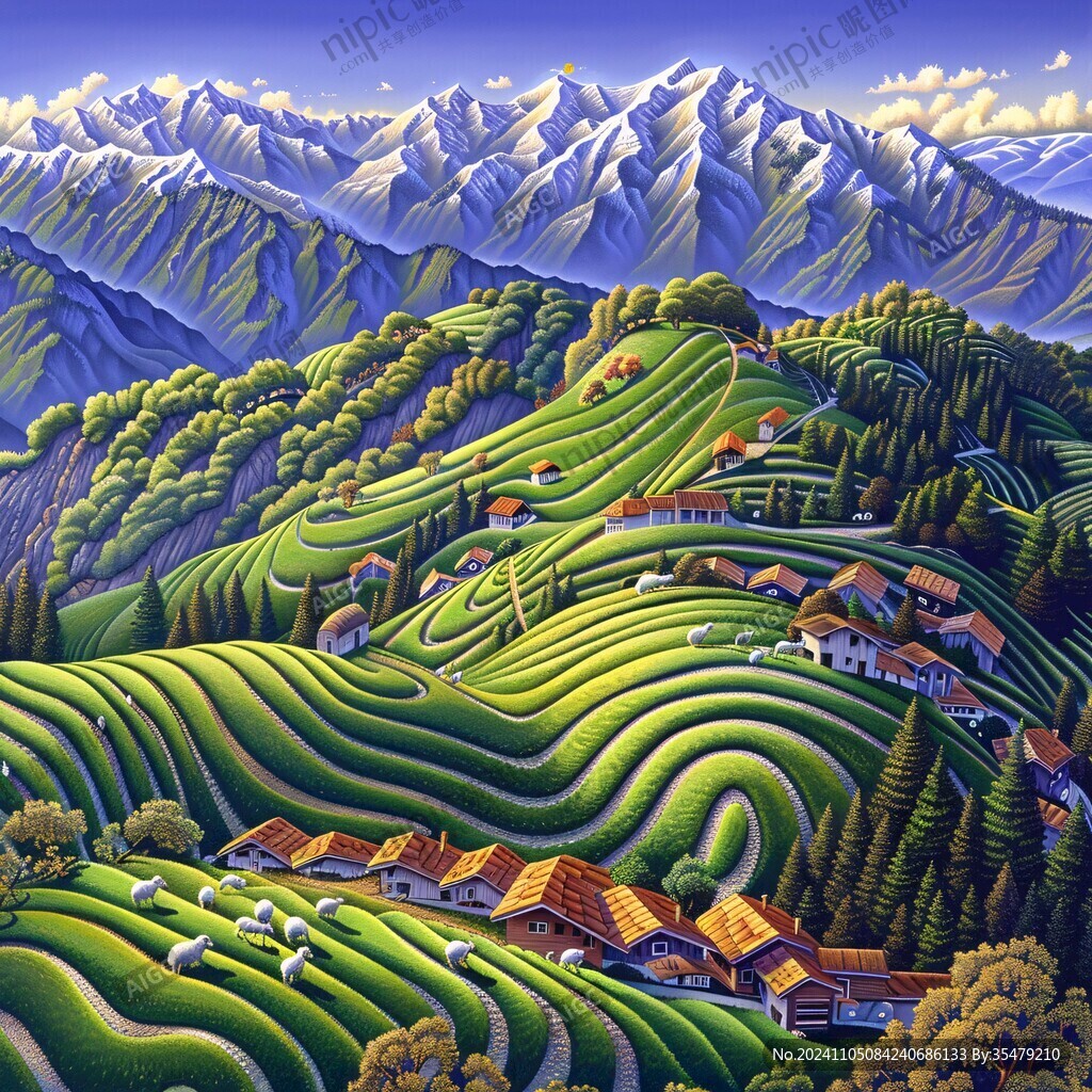 茶園風光插畫