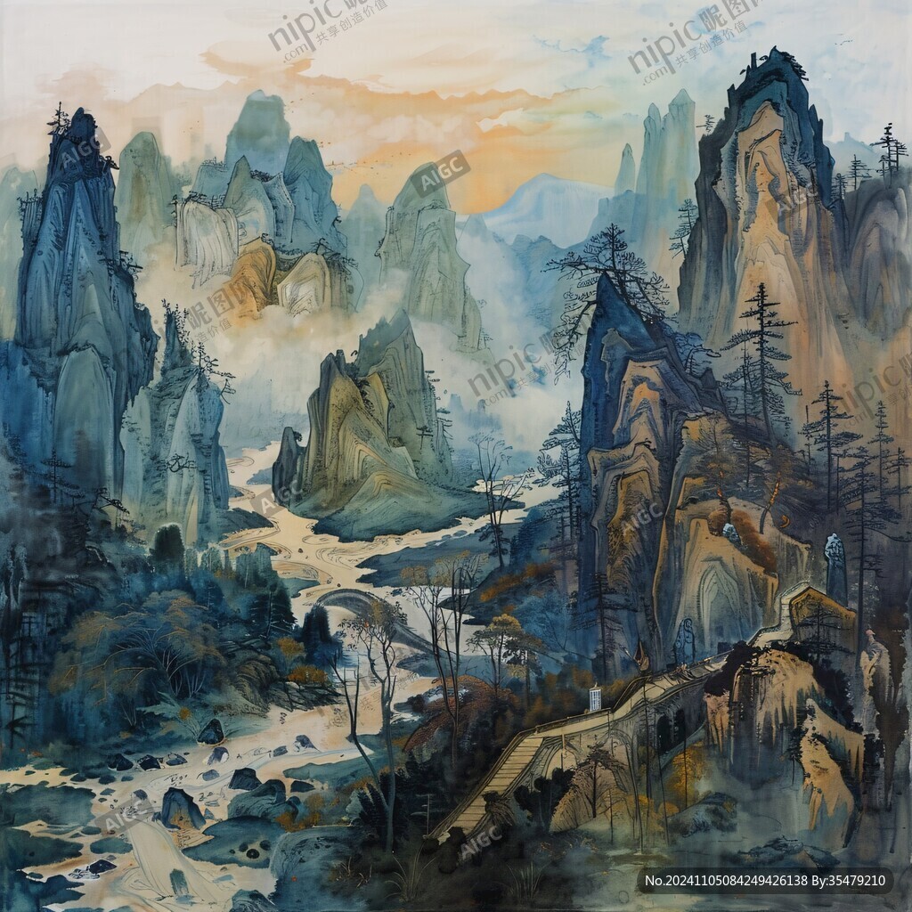 迎客松油畫
