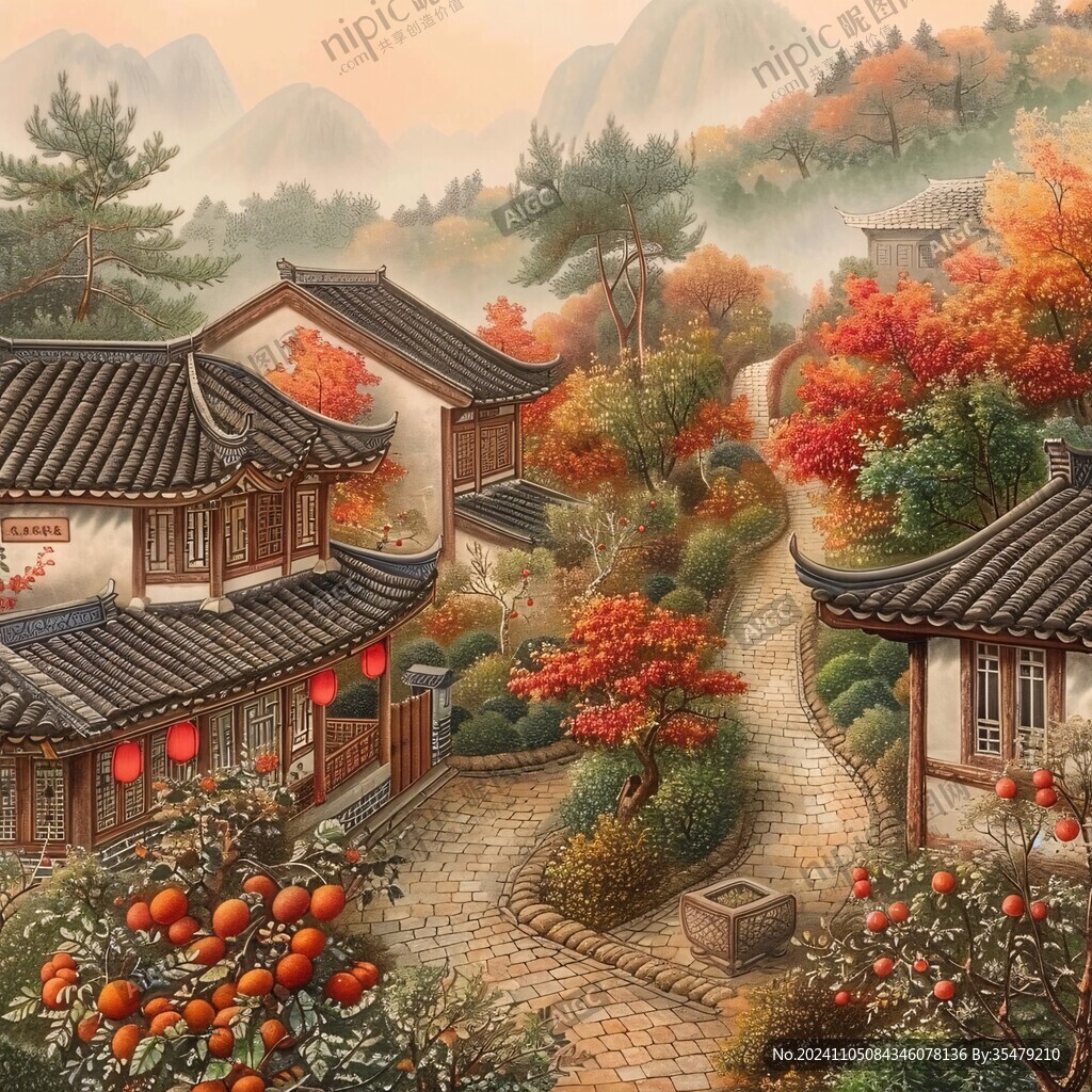中式房子紅楓樹