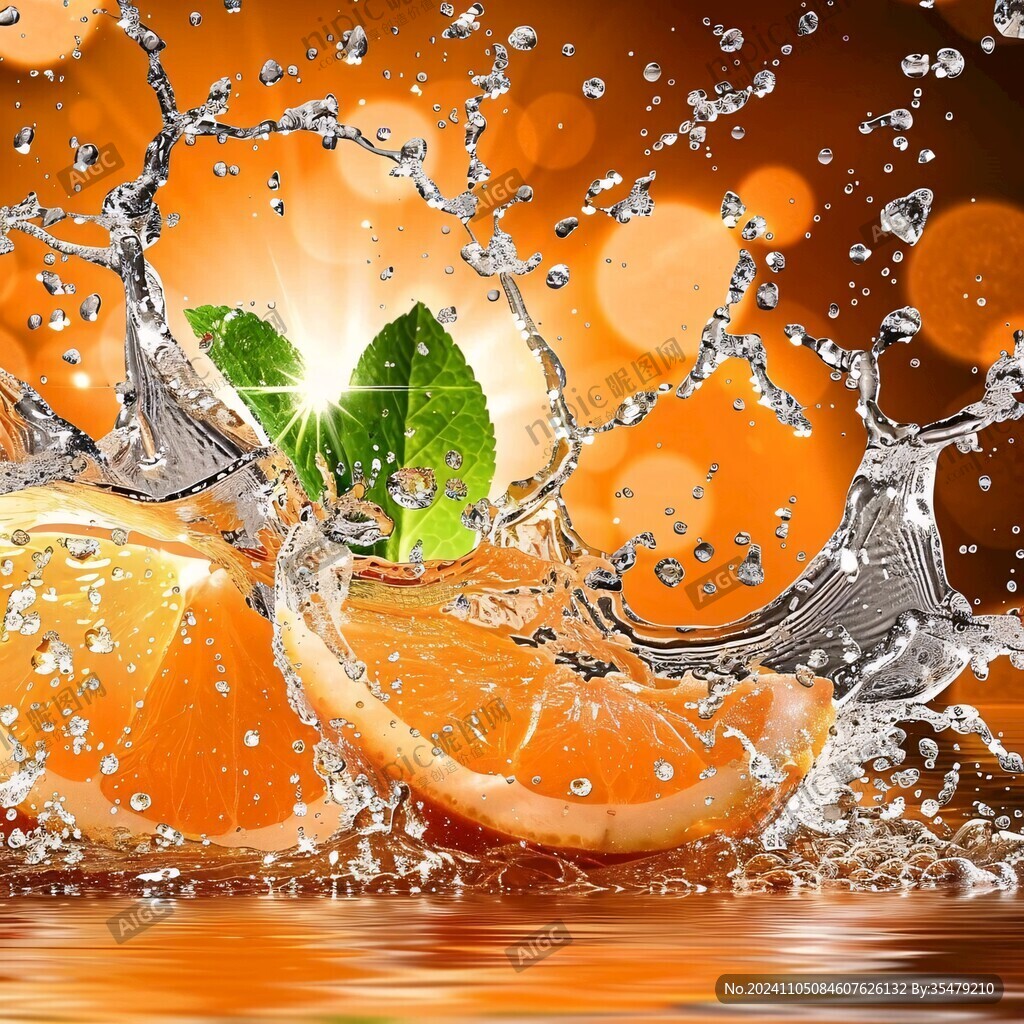 水花四濺的橙子