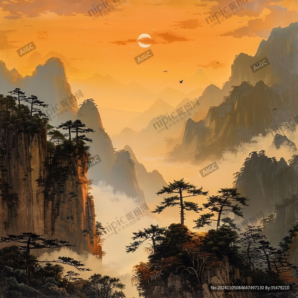 日出山水畫