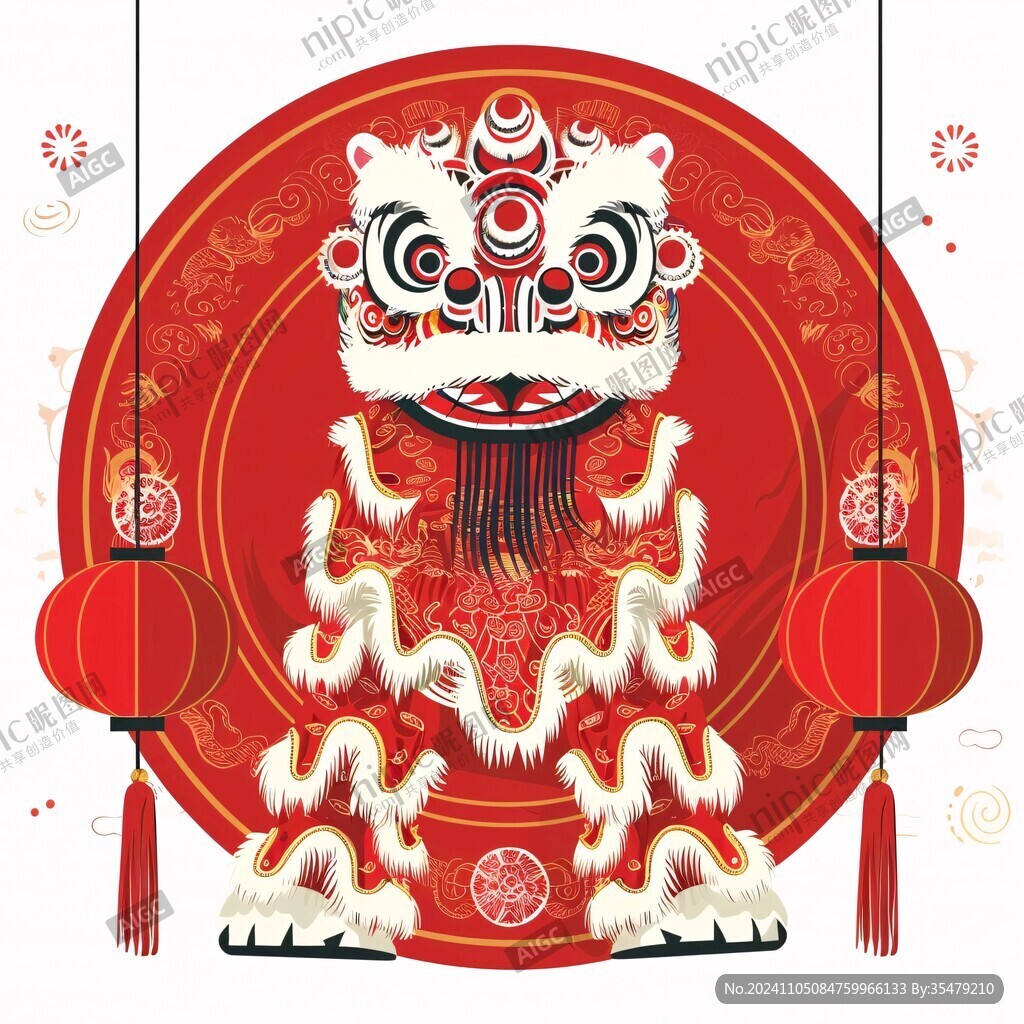 剪紙風(fēng)舞獅插畫