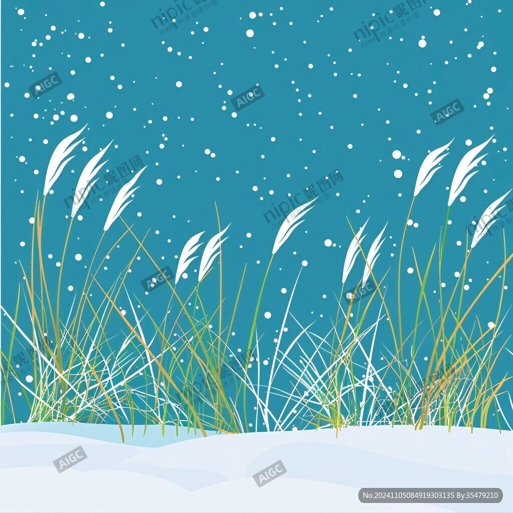 冬季雪地草叢
