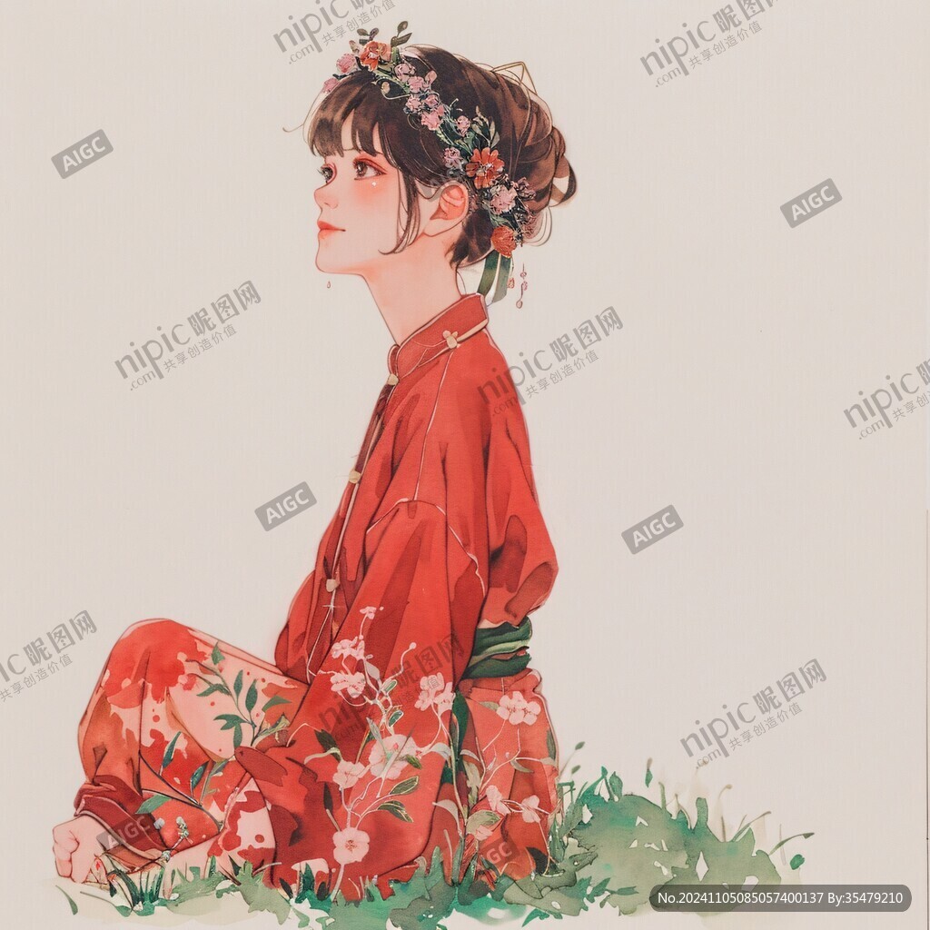 紅裙少女戴花女孩