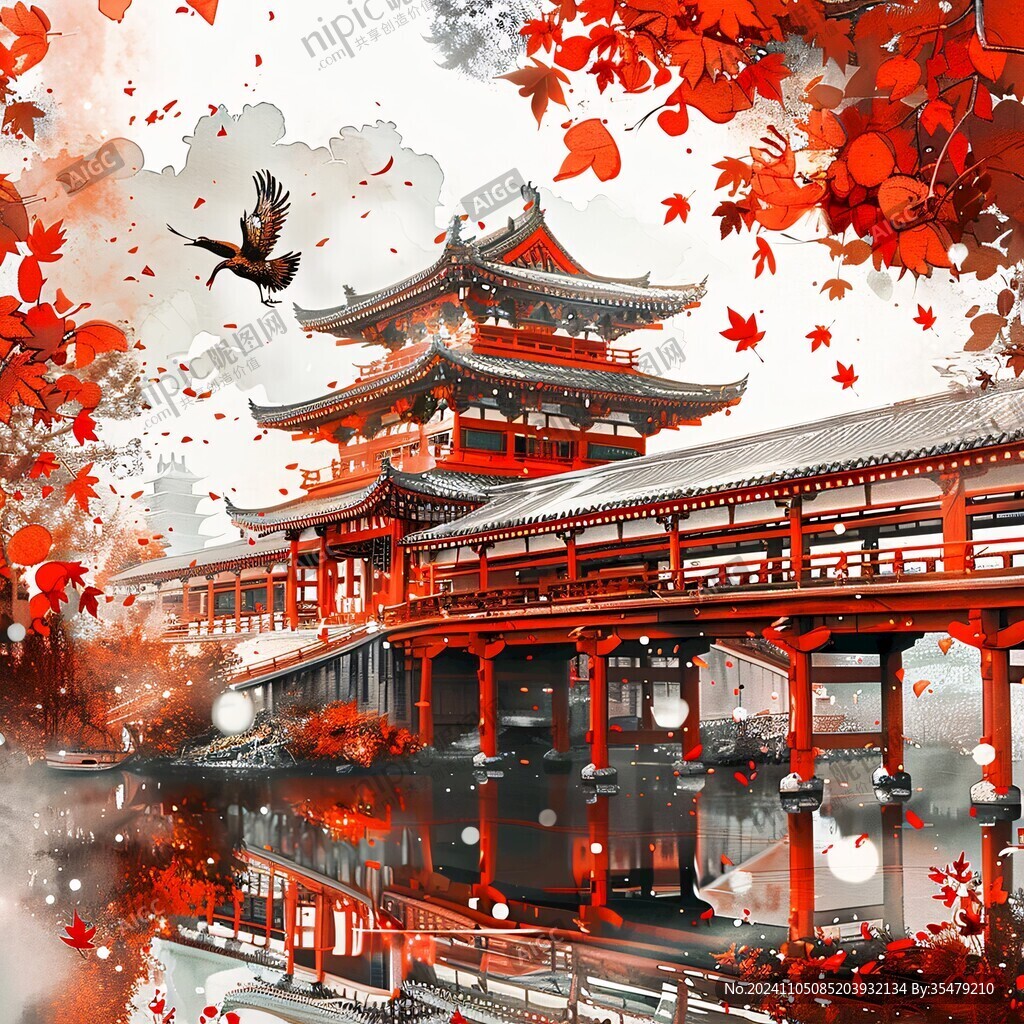 古風(fēng)樓閣瑞鶴插畫(huà)