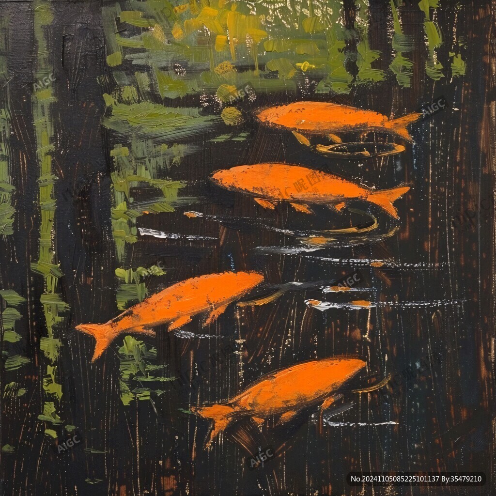 翠竹群魚圖