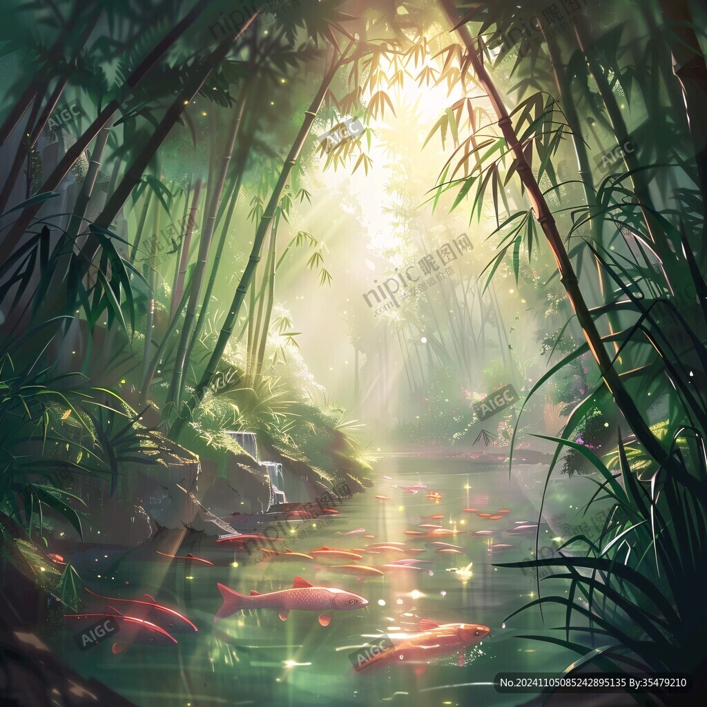 陽光竹林小溪